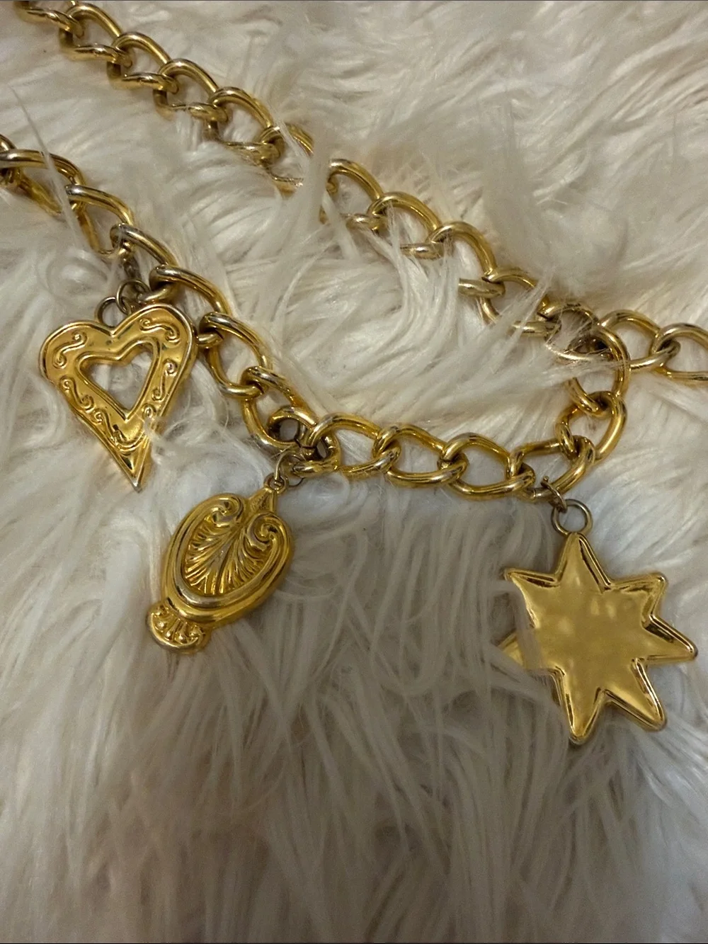 Vintage, Gold Charm Chain Waist Belt with Heart & Star Charms